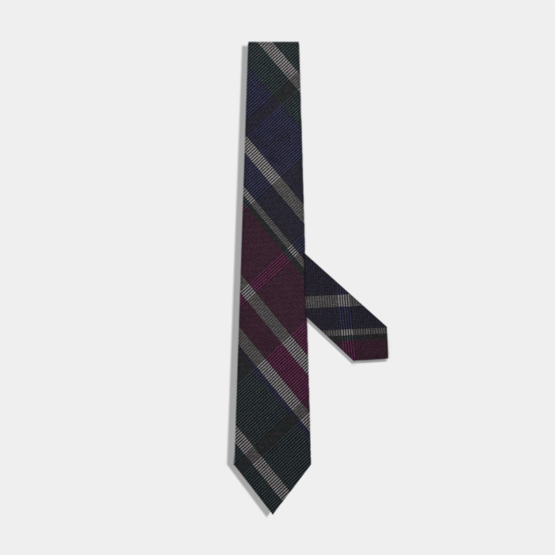 紫雾灰格真丝领带